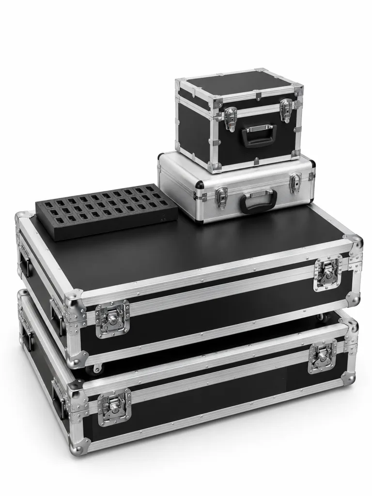 Complete vertaalset in flightcases, met laadstation